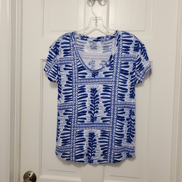 Loft Blue & White Linen Blend Knit Tee Size Small, Lightweight, Casual - Picture 7 of 9